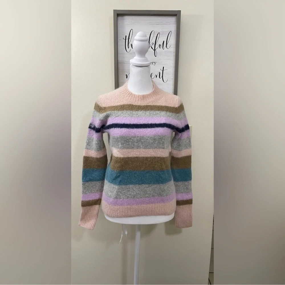J Crew Point Sur Alpaca Wool Sweater Pink Rainbow Striped Crew Neck Soft Small